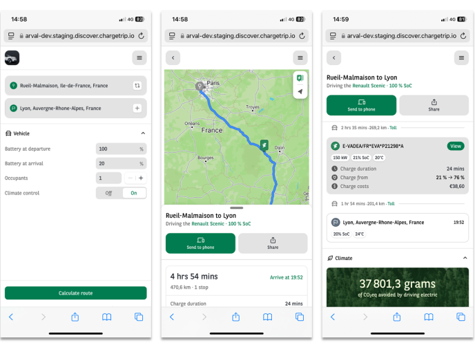 Arval Route Planner für Elektrofahrzeuge