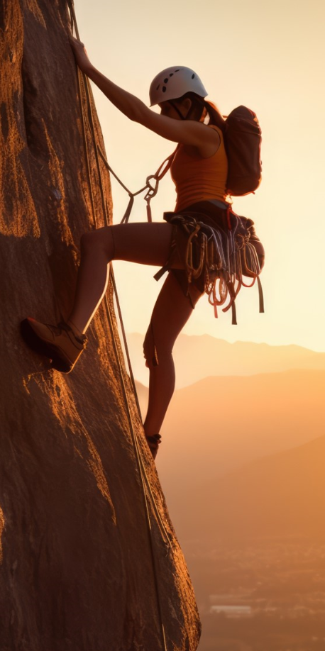 Kletterin im Vorstieg an Wand