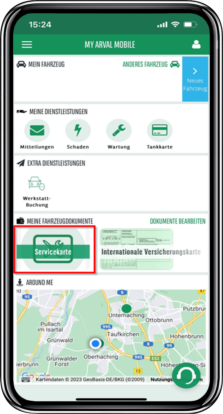 Screenshot-Servicekarte